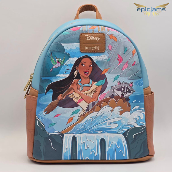 Loungefly Disney Pocahontas Meeko Flit Riverbend Blue Mini Backpack Bag New - Picture 1 of 7
